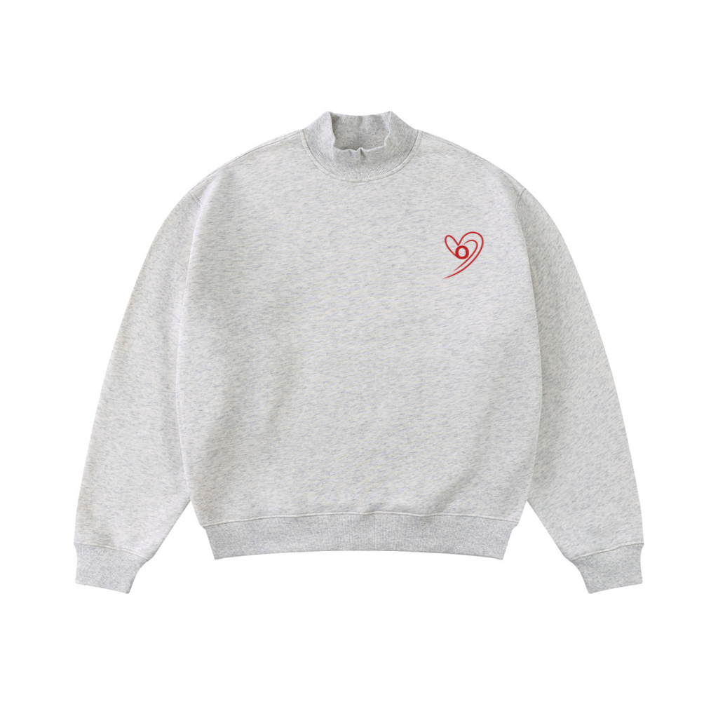 345GSM Men's Relaxed-Fit Fleece-Lined Mock-Neck Sweatshirt Oatmeal Grey