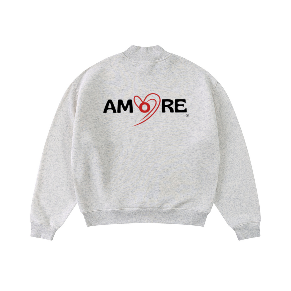 345GSM Men's Relaxed-Fit Fleece-Lined Mock-Neck Sweatshirt Oatmeal Grey