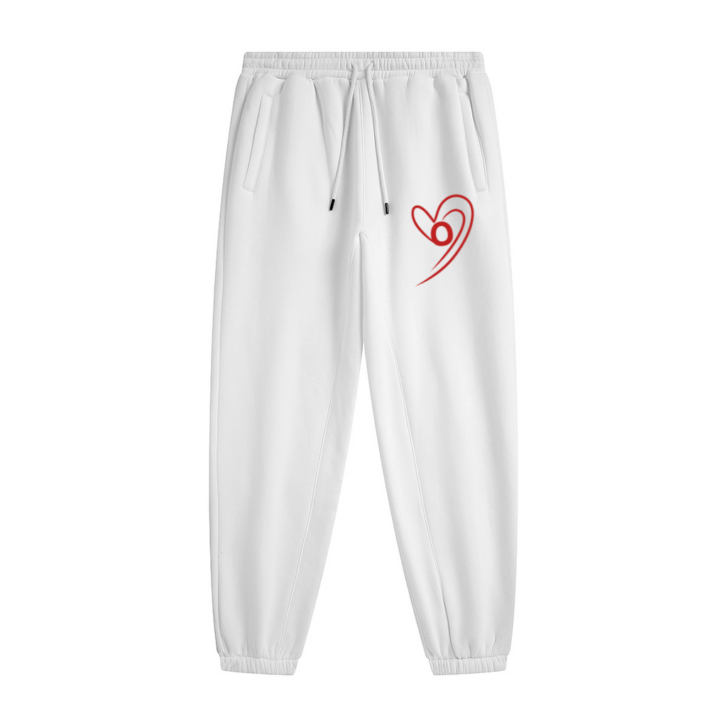 345GSM Unisex Fleece-Lined Clean Solid Drawstring Jogger Sweatpants White